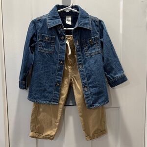 Carter's Blue Jean Button Down with Tan Pants